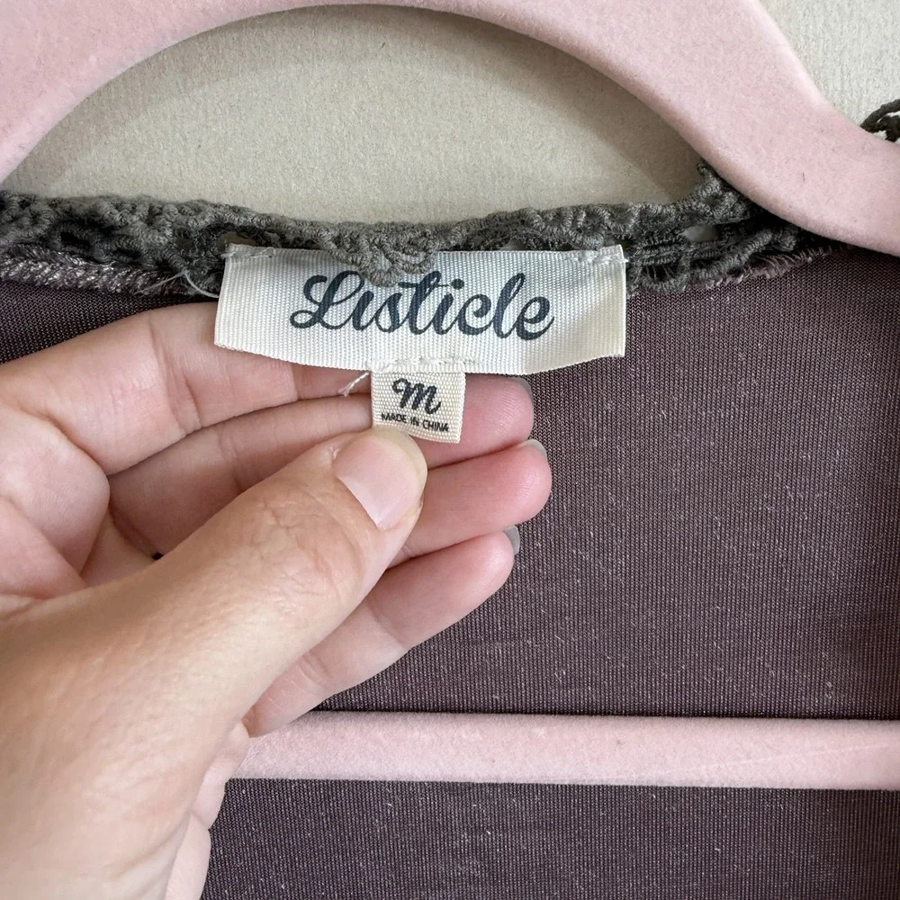 Listicle Crushed Velvet Open Front Vest with Lace Trim & Pockets - Medium